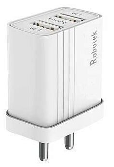 ROBOTEK 12W 2.4 A Mobile Wall Charger Adapter, Dual USB Port Travel Fast Charging Power Adapter for Mobile Phones & Tablets with Detachable Cable (White, Cable Included) (Type C Cable) Model 224+ quick repair