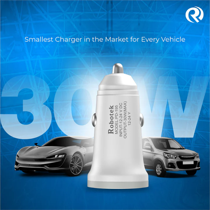 Robotek PDC-195 PD + QC 3.0 Car Charger With Charging Cable
